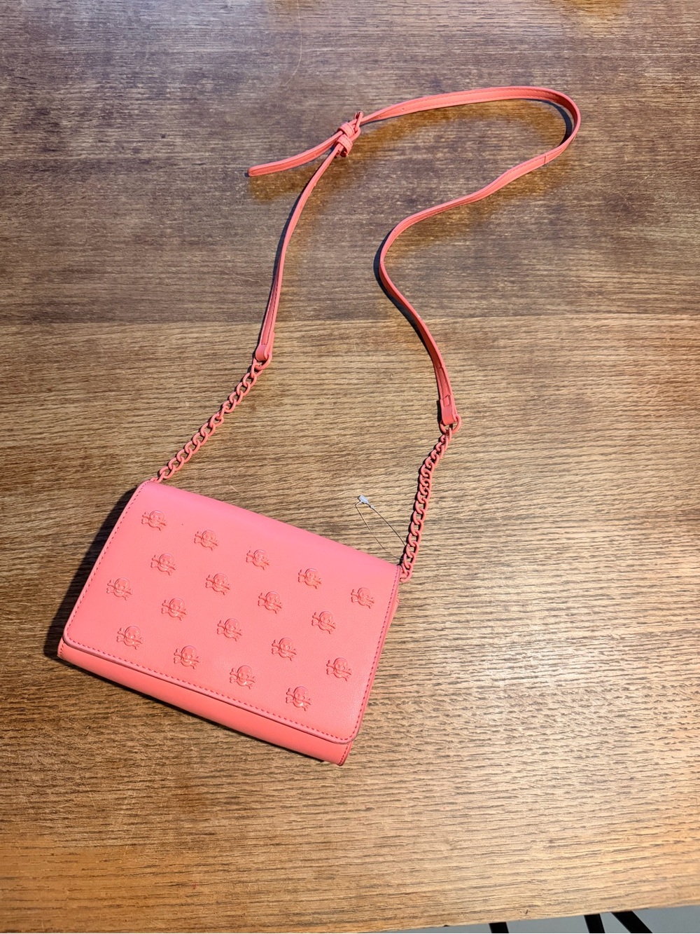 Betsey Johnson Coral Pink Crossbody Bag with Embossed Logo